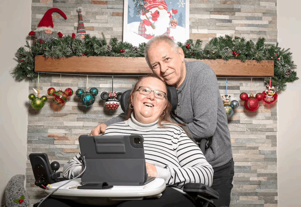Chantal Lanthier, who is living with ALS, alongside her partner, Jocelyn Théorêt, in Sainte-Thérèse. Photo Agence QMI, JOËL LEMAY